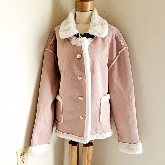 PRETTY IN PINK SKI BUNNY VIBES FAUX SUEDE FAUX FUR LINED JACKET - Picture 1 of 11